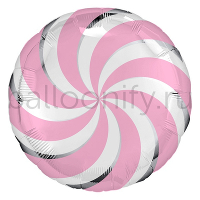 Фольгированная фигура, круг, Леденец розовый,18"/46СМ