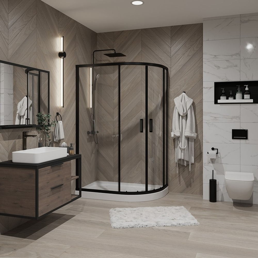 Душевое ограждение Niagara Nova NG-6821-08ВLACK (120х80х195) асимметрия,черный,двери раздвижные,стекло прозрачное,1 место