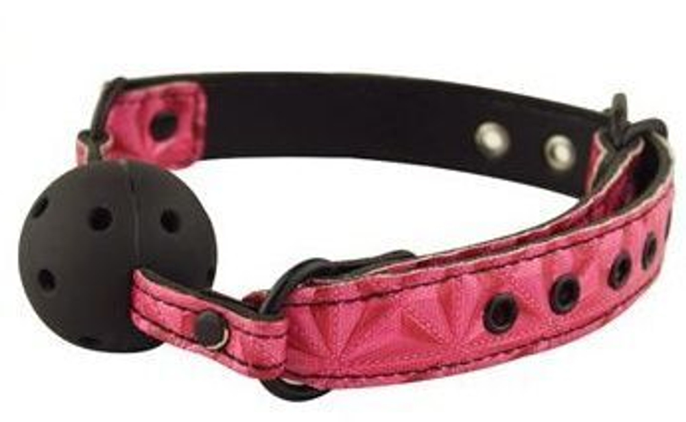 Черный пластиковый кляп-шар на розовый ремешках (Цвет: розовый с черным)