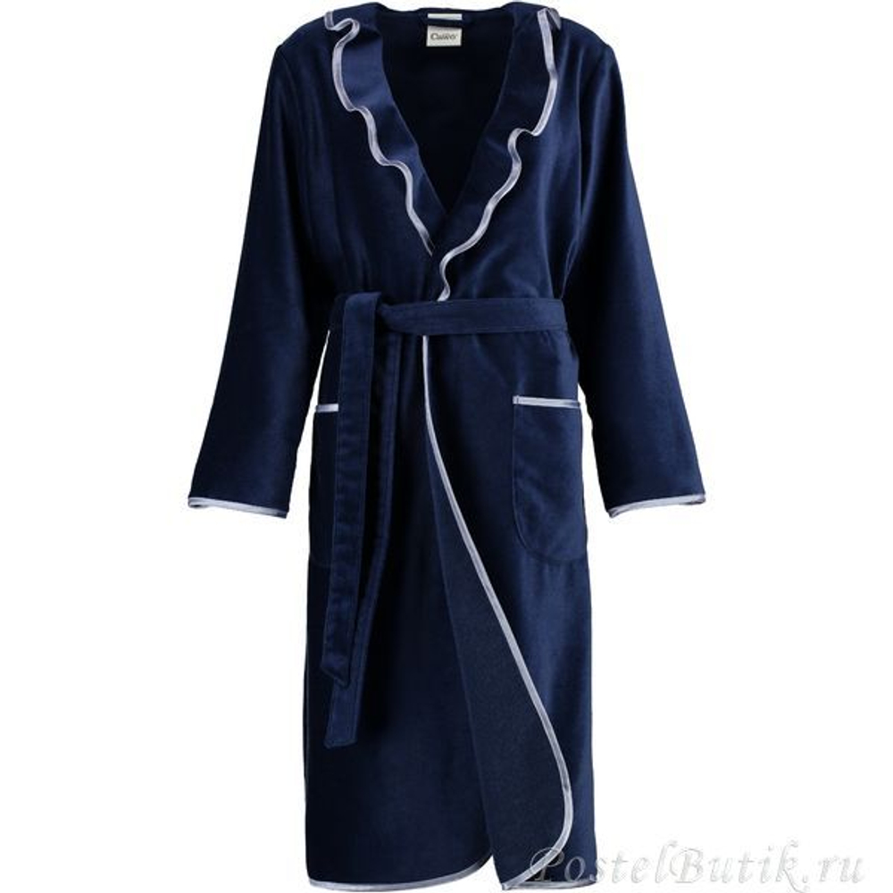Велюровый халат с воротником 4318 синий от Cawö Германия