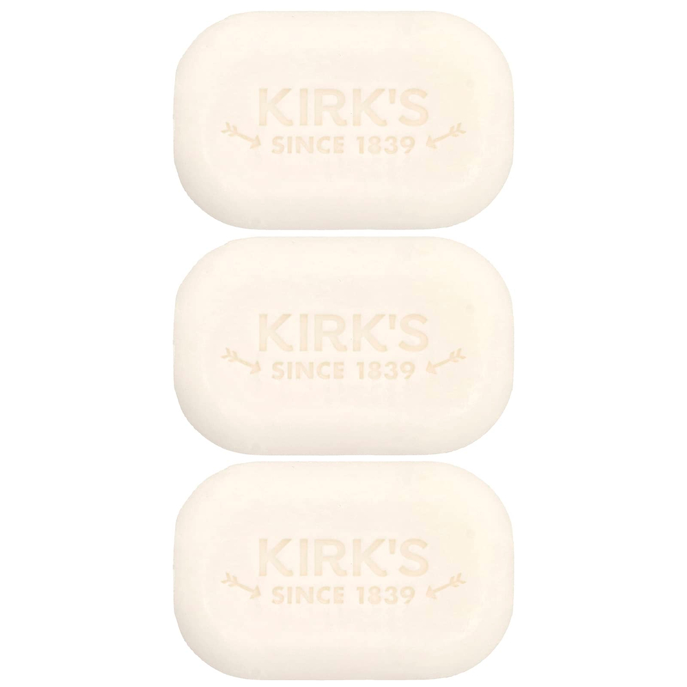 Kirk's, Нежное кастильское мыло с кокосовым маслом премиального качества, оригинальный свежий аромат, 3 шт. По 113 г (4 унции)