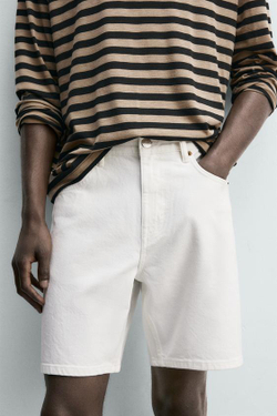 ZARA ДЖИНСОВЫЕ ШОРТЫ REGULAR FIT, БЕЛЫЙ