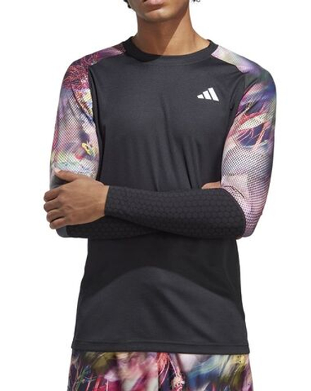 Мужская теннисная футболка  Adidas Melbourne Tennis Long Sleeve T-Shirt - разноцветный/black