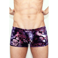 Мужские трусы боксеры черные в  фиолетовый узор под велюр Romeo Rossi Black Flower Boxer RR00219