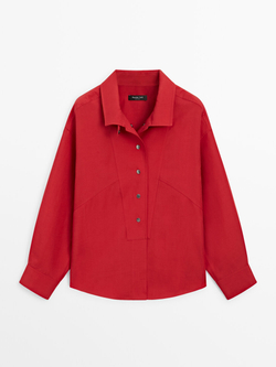 Massimo Dutti Рубашка свободного кроя с кнопками, красный