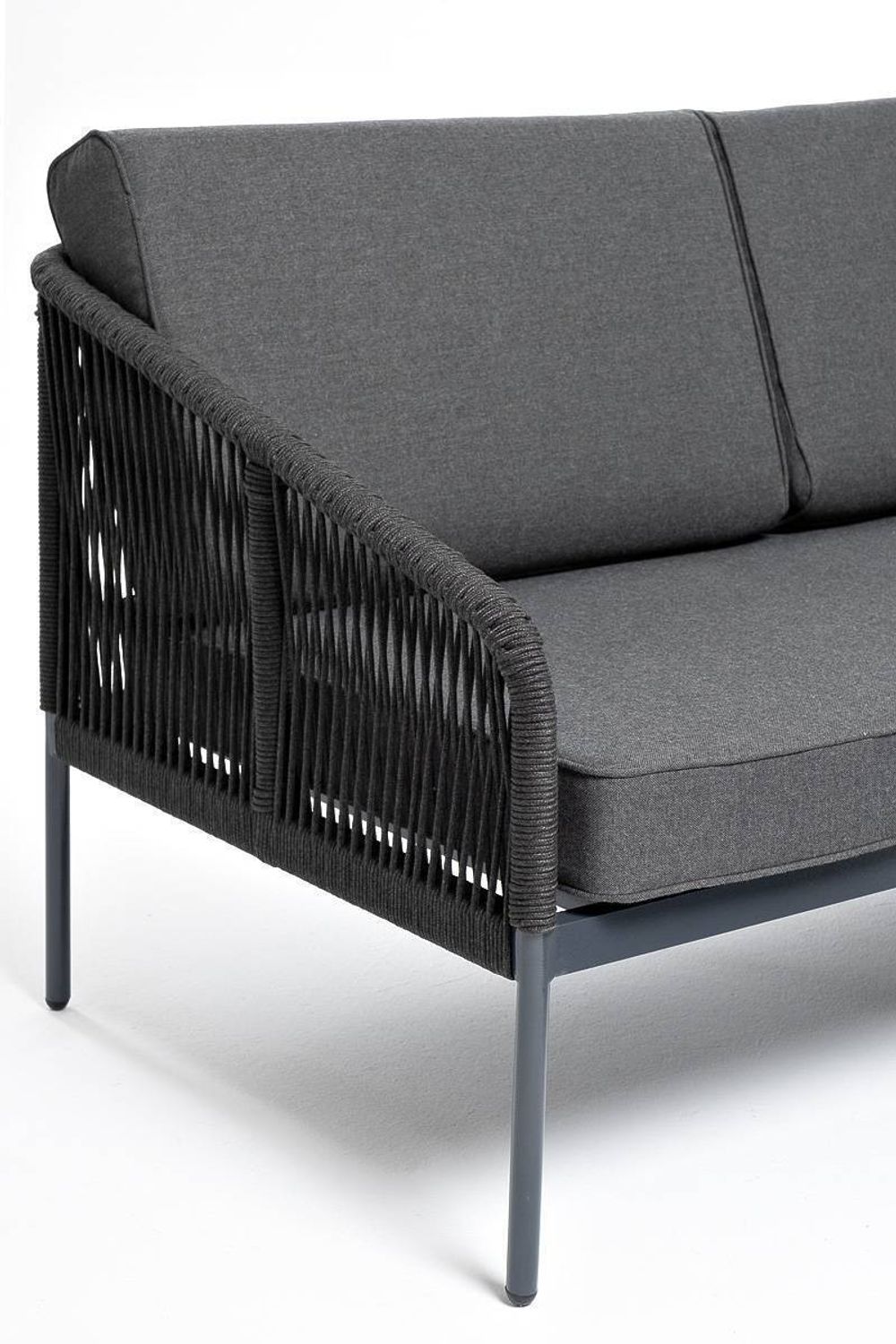 "Канны" правый модуль плетеный из роупа, каркас алюминий темно-серый (RAL7024) муар, роуп темно-серый круглый, ткань темно-серая 027