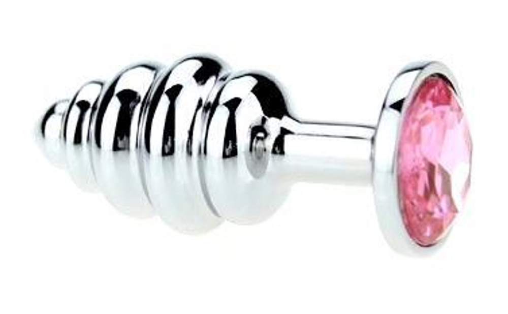 Фигурная анальная пробка с розовым стразом - 7,6 см. (Цвет: розовый)