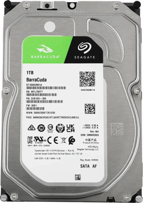 Жесткий диск Seagate Barracuda ST1000DM014, 1ТБ, HDD, SATA III, 3.5