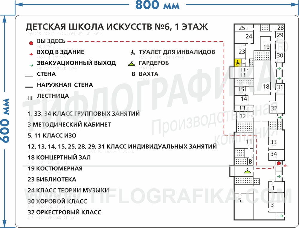 Тактильная мнемосхема ГОСТ 600х800 мм на Композите 4 мм