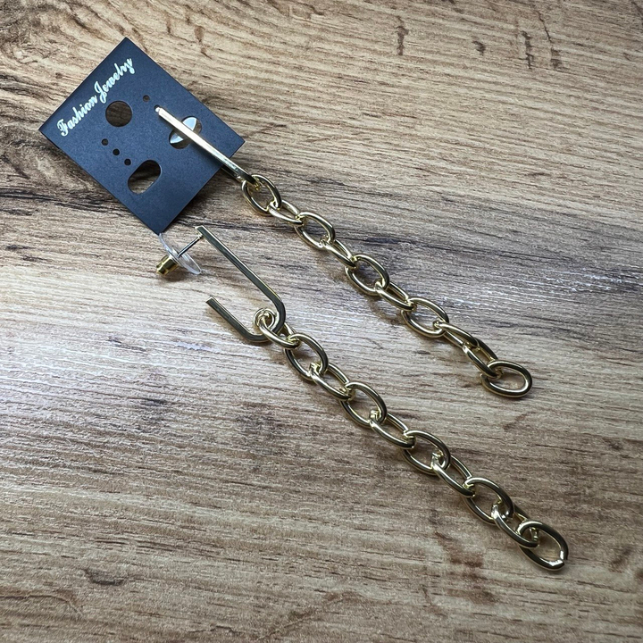 Серьги "Цепи" застежка узелок 10 звеньев плетение якорное металл золотистый желтый 10 см