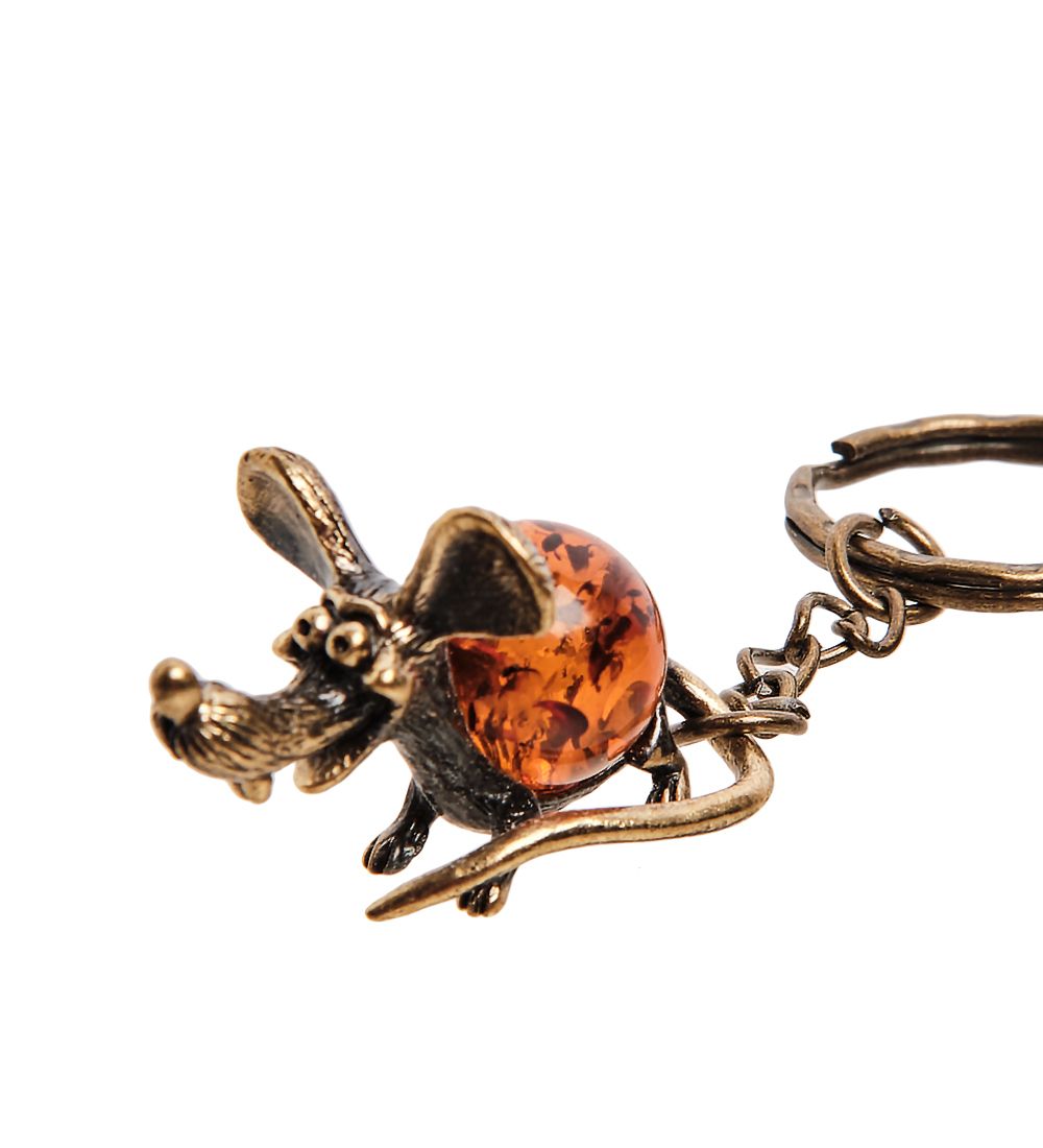 AM-2870 Брелок «Мышь Пинки» (латунь, янтарь)