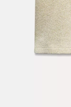 ZARA ТОП С БЛЕСТЯЩЕЙ НИТЬЮ И КОРОТКИМИ РУКАВАМИ, ЗОЛОТОЙ