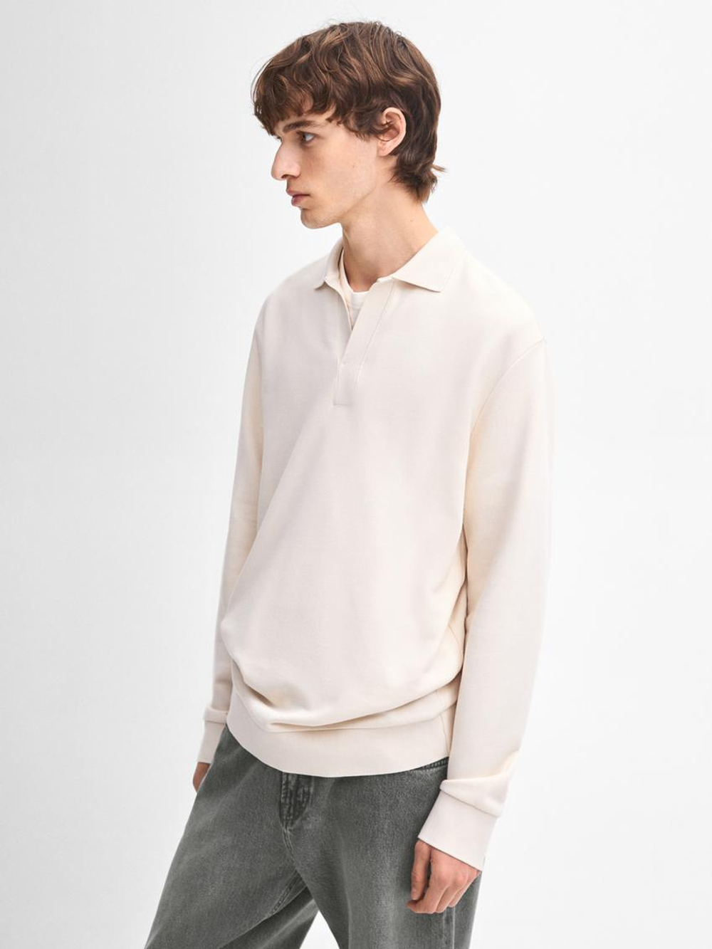 Massimo Dutti Свитер с воротником-поло, бежевый