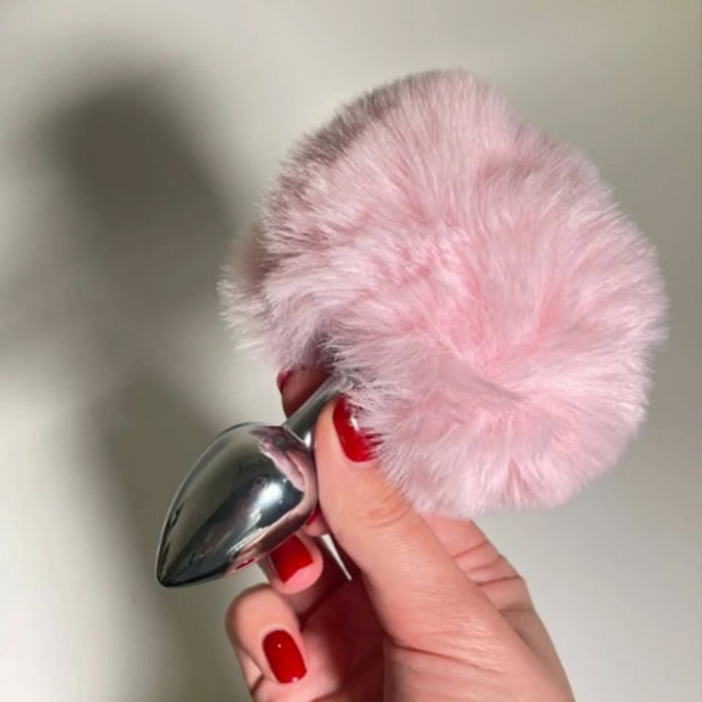 Металлическая анальная пробка с розовым хвостиком Fluffly от Alive (8*3,5 см.)