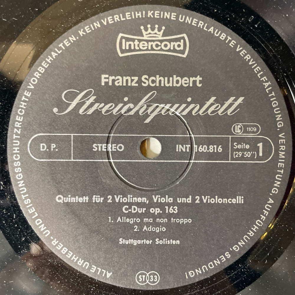 Винтажная виниловая пластинка LP Franz Schubert Шуберт, Stuttgarter Solisten, Streichquintett C Dur (Германия 1978)
