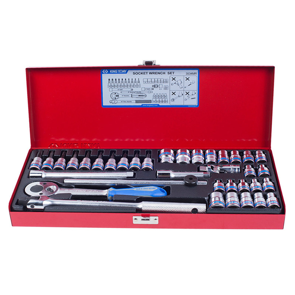Набор торцевых головок с принадлежностями 3/8&quot;, шестигранные, 6-19 мм, E4-E18, 36 предметов KING TONY 3534MR