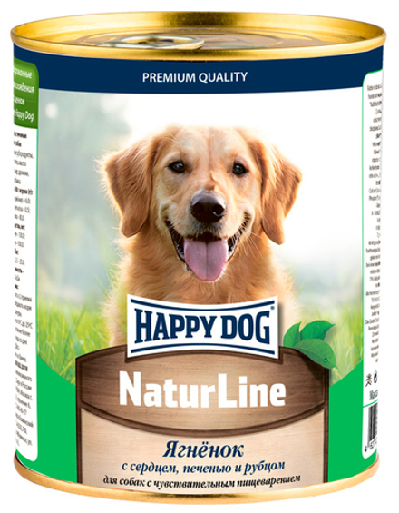 Happy Dog консервы для взрослых собак, ягненок, сердце, печень, рубец - 970 гр