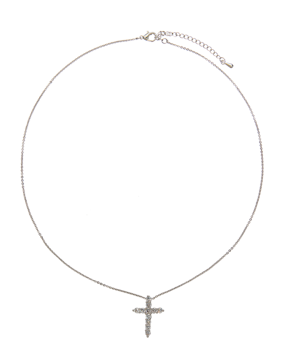 Колье-крест с цирконами, серебро
