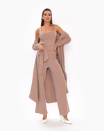 Женский трикотажный костюм-тройка пыльно-розовый с кардиганом