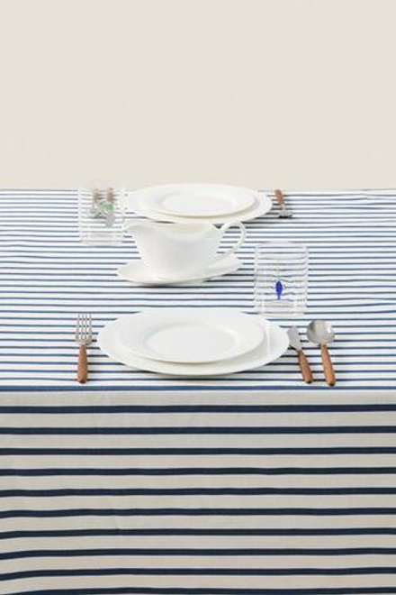 ZARA HOME ОВЕРЛОЧНАЯ ПОЛОСАТАЯ СКАТЕРТЬ, СИНИЙ