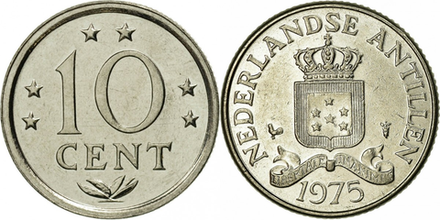 Нидерландские Антильские острова 10 центов, 1970 - 1985 Герб XF