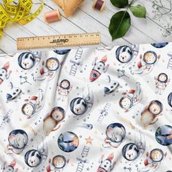 Ткань кулирная гладь зверьки в космосе