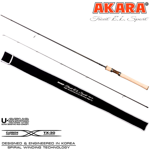 Спиннинг штекерный угольный 2 колена Akara Trout E.L Sport UL (0,5-4,5) 1,98 м с цельной ручкой