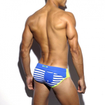 Синие мужские плавки в полоску с салатовой вставкой и кармашком (Размер: L) (Цвет: синий)