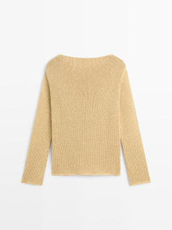 Massimo Dutti Свитер из смесового хлопка с ажурным узором, лаймовый