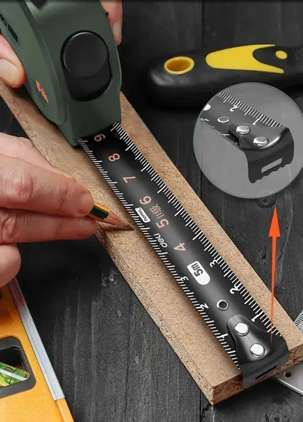 Рулетка "Home Series Green" Deli HT8519L 5мх19мм (Эксклюзивный дизайн, корпус из софттач пластика, противоскользящая резиновая вставка, подарочная упаковка)