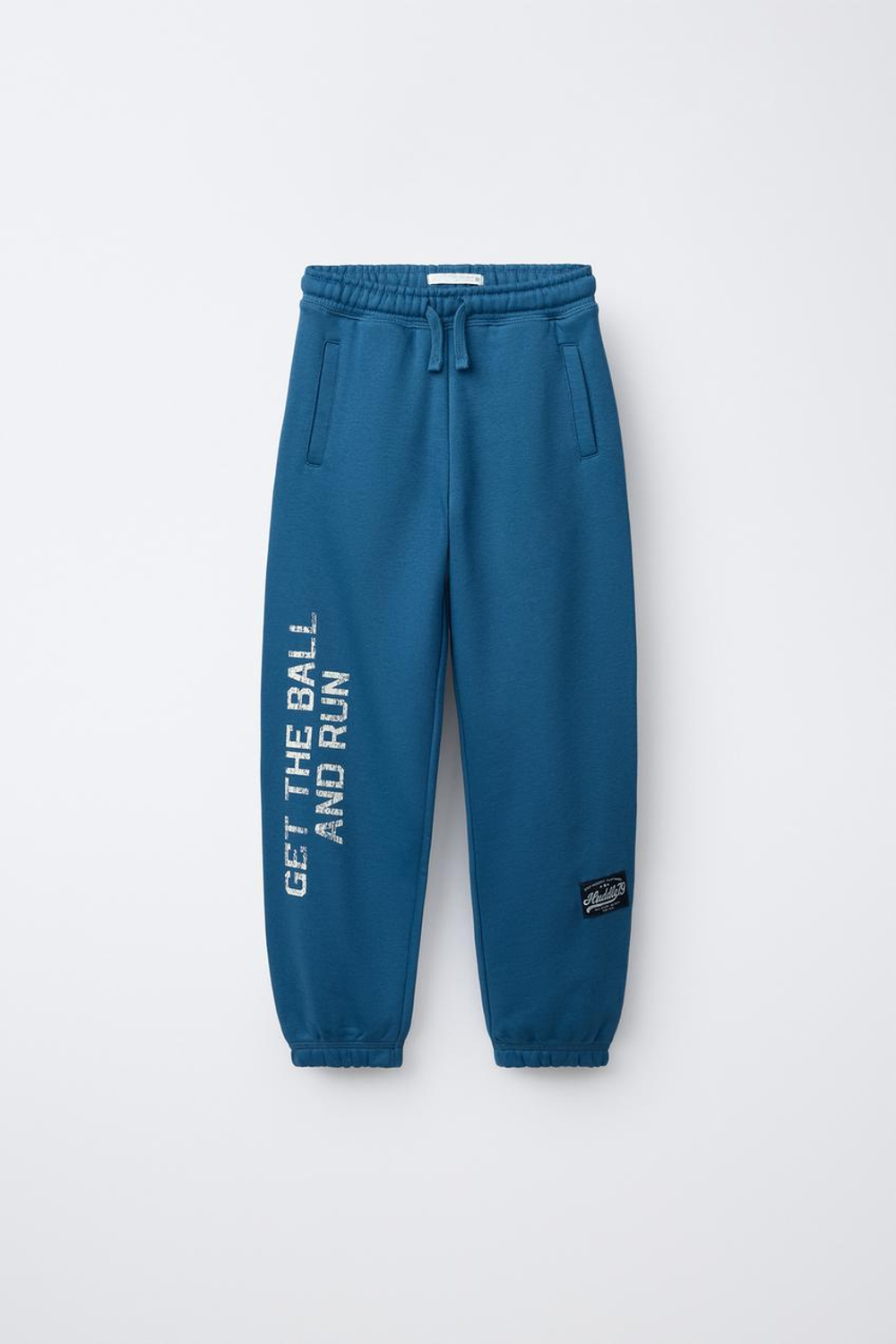 ZARA БРЮКИ-ДЖОГГЕРЫ С НАДПИСЬЮ И ЭТИКЕТКОЙ, ЯРКО-СИНИЙ