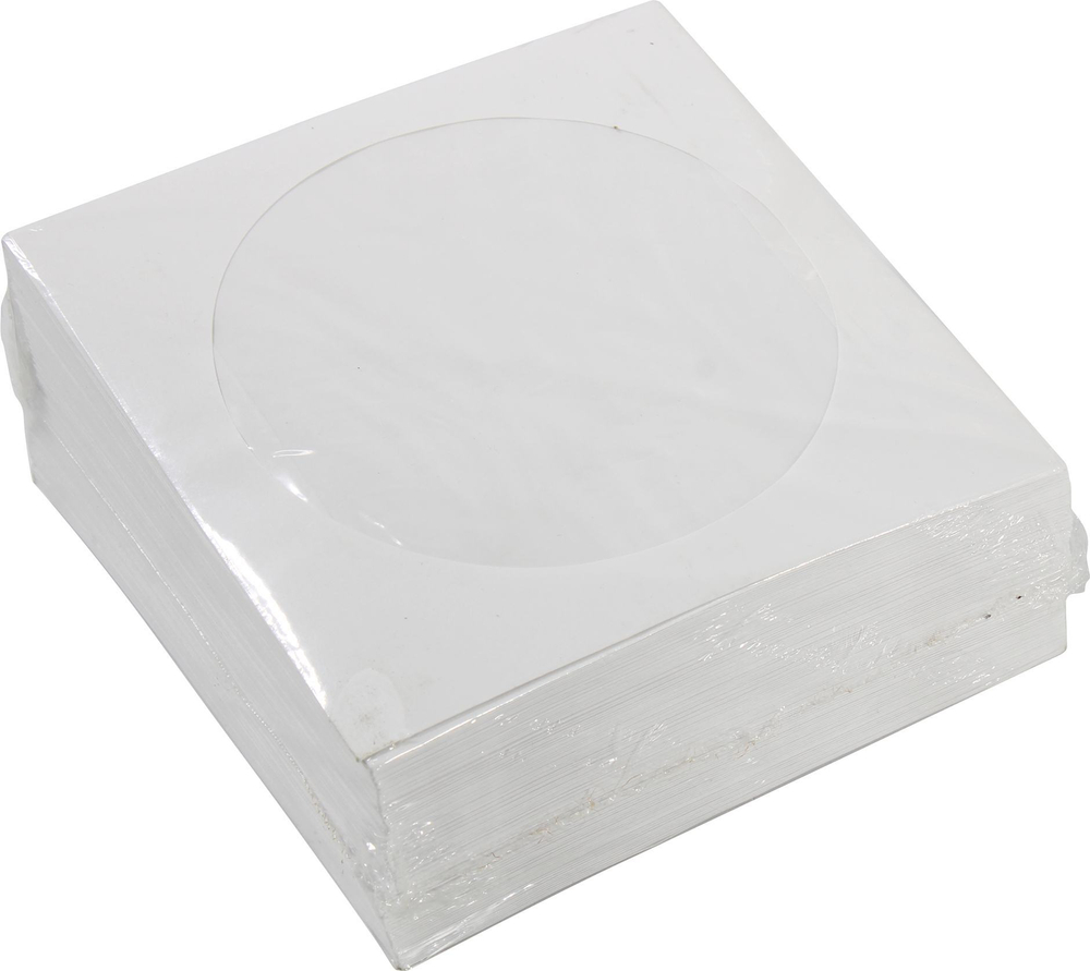 Mirex &lt;37704-00000110&gt; Конверт для CD/DVD бумажный с окном, клейкий клапан, белый,  уп. 100  шт