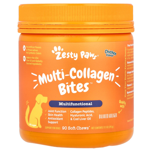 Zesty Paws, Multi-Collagen Bites ™, Multifunctional, для собак, для всех возрастов, курица, 90 жевательных таблеток