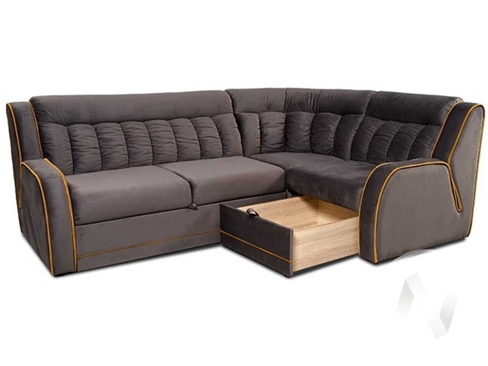 Диван угловой Блистер 2 (ДУ) GROUND 06 (песочно-серый) GROUND 14 (темно-желтый)