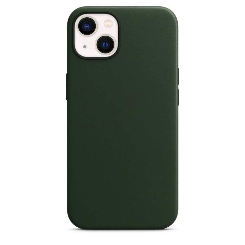 Кожаный чехол MagSafe Apple Leather Case для iPhone 13, Зелёная секвойя