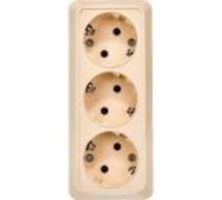 Розетка трехместная "UNIVersal" серия "Олимп" с/з, о/у, 16А, 220В, "слоновая кость" (ivory)