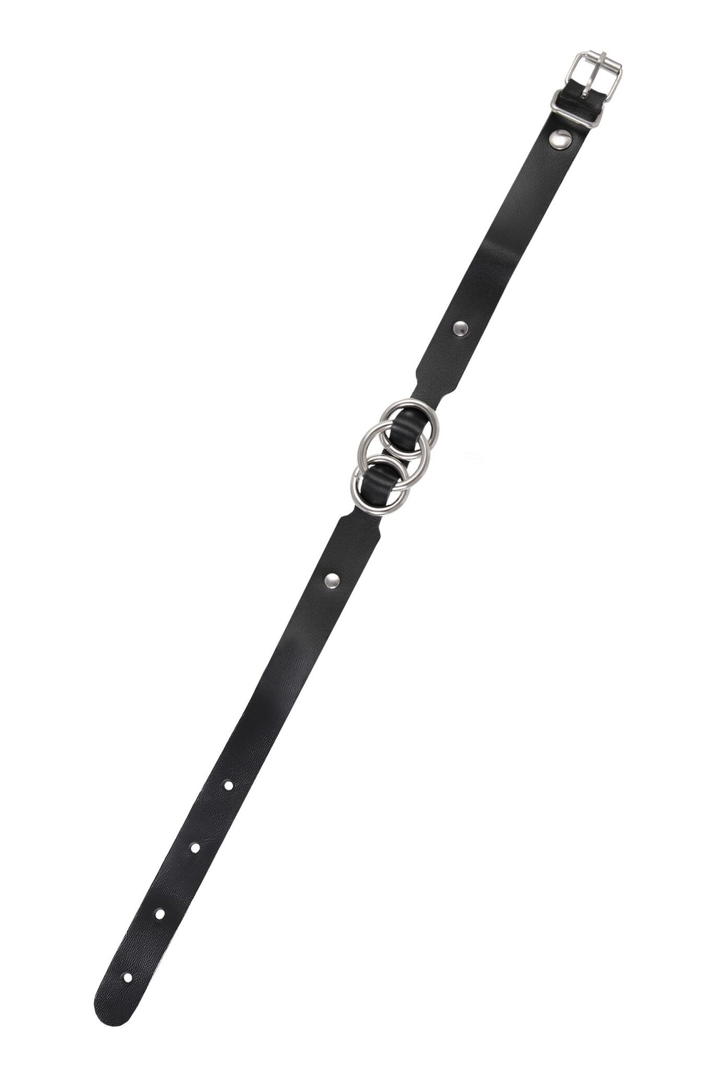 Черный кожаный ошейник со связанными кольцами (Цвет: черный)