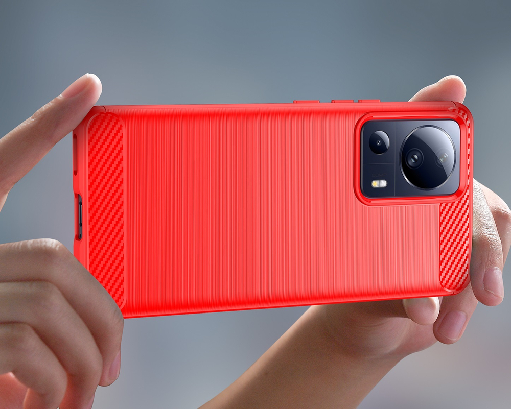 Красный чехол в стиле карбон на смартфон Xiaomi 13 Lite с 2023 года, серия Carbon от Caseport