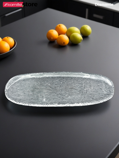 Блюдо овальное 42 см. из стекла, Diamante