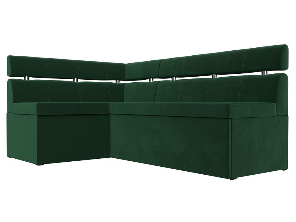 Диван кухонный угловой Классик левый угол, Зеленый, Велюр, 117978L