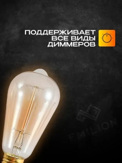 Лампа накаливания (винтажная лампочка) Эдисона Emilion Loft Edison ST64 (E27, 40Вт, Теплый свет)