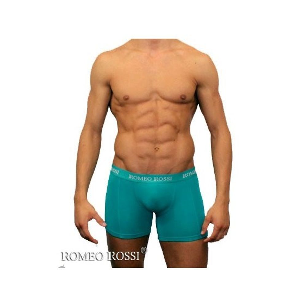 Мужские трусы боксеры удлиненные c резинкой Romeo Rossi бирюзово-зеленые RR7001-07