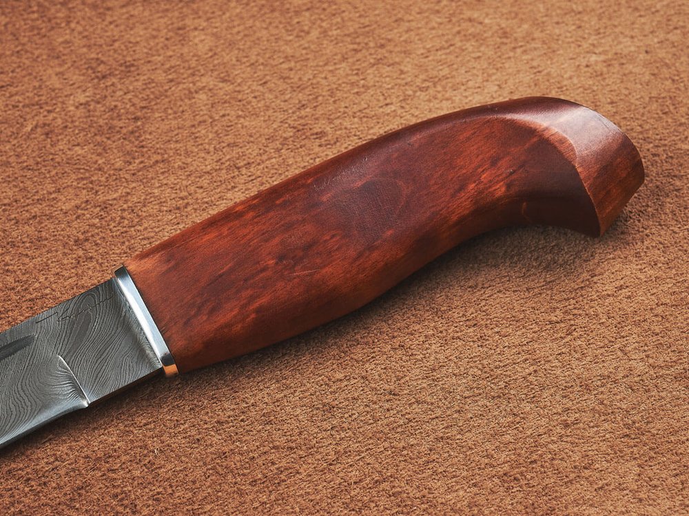 Финский нож Пуукко, дамасская сталь, рукоять мореная карельская берёза