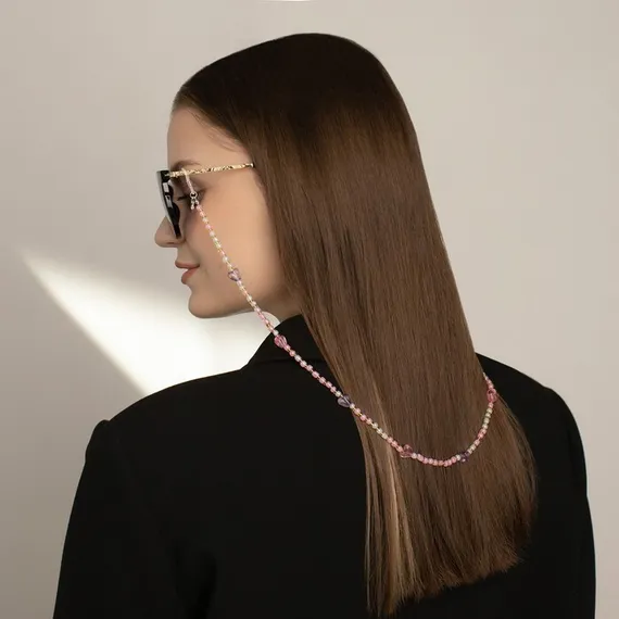 Цепочка для очков "Сердечки" объёмные, цвет розово-фиолетовый, 70 см