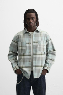 ZARA РУБАШКА ИЗ ФЛАНЕЛИ В КЛЕТКУ, ГОЛУБОЙ