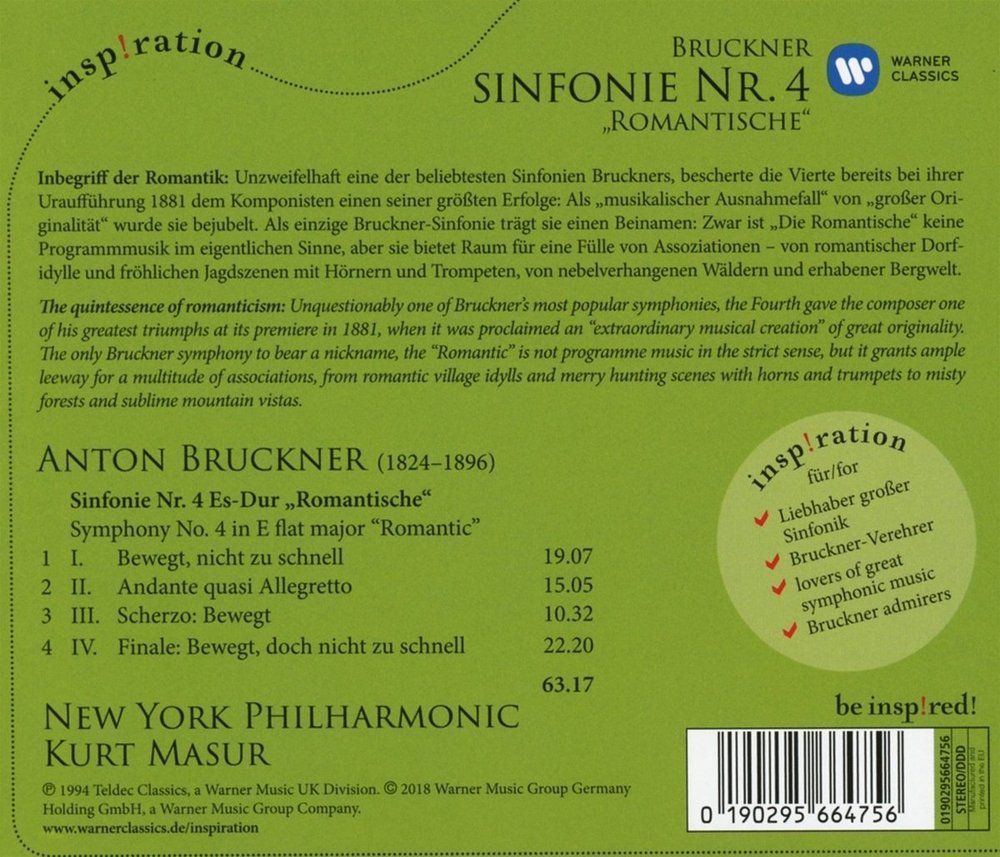 Kurt Masur / Bruckner: Symphony No. 4 "Romantic" (CD)