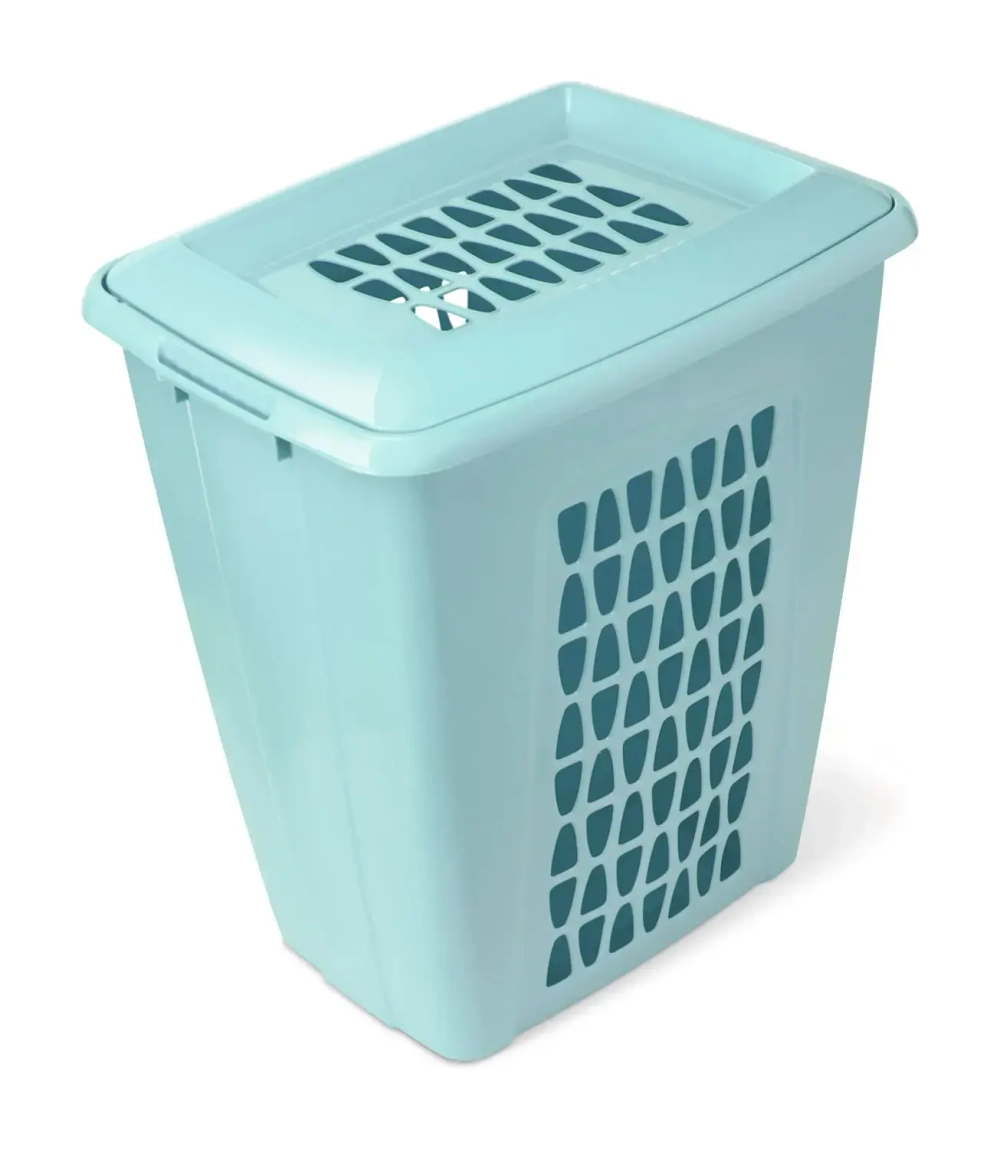 Корзина для белья Молетта 60л прямоугольная с крышкой бирюзовая С702БИР