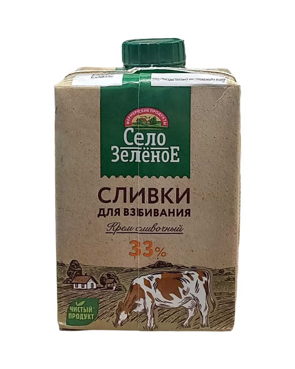 Сливки для взбивания "Село Зеленое" 33% 500г