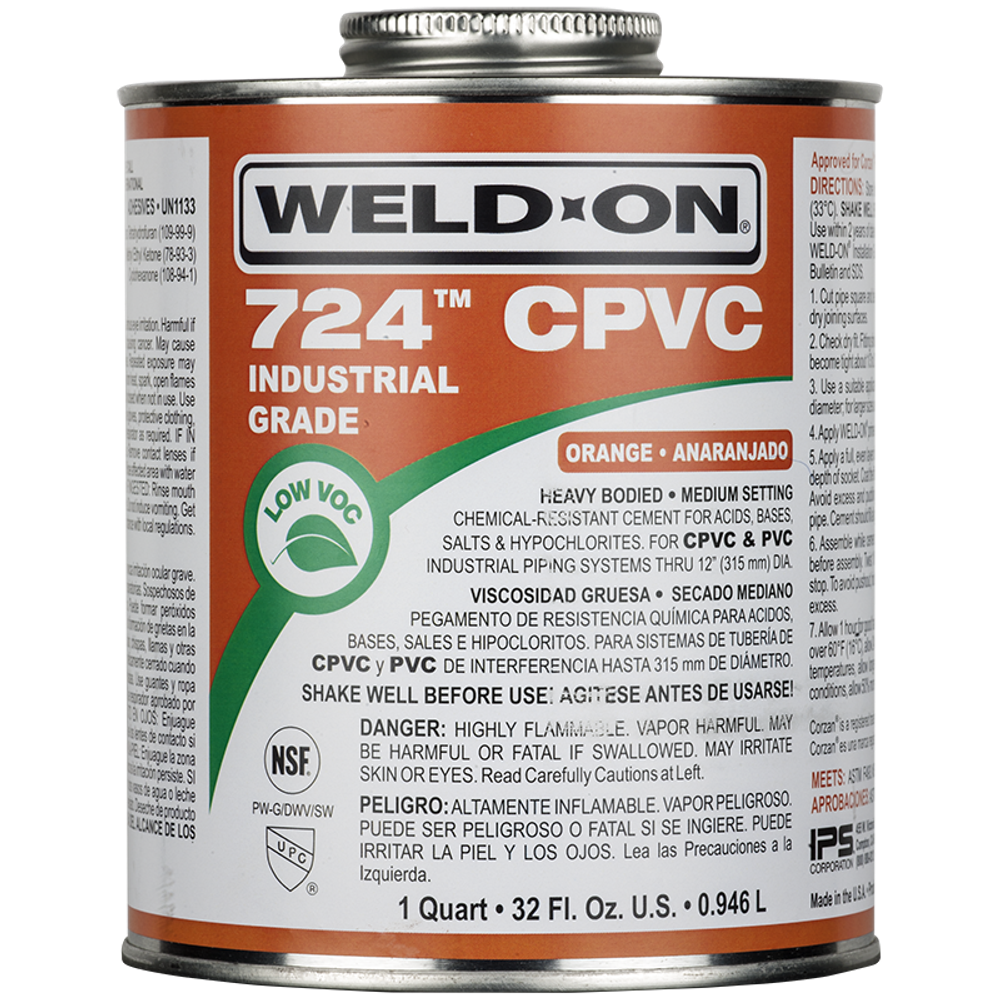 Клей для ХПВХ и ПВХ труб до 315 мм, с кисточкой, оранжевый Weld‑On 724 CPVC