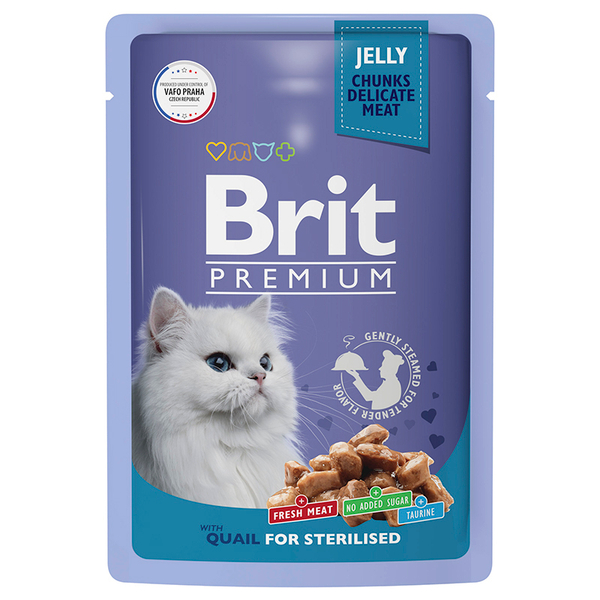 Влажный корм Brit Premium перепелка в желе для кастр. кошек 85 г (Брит Пауч)